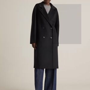 NWT Quince Black Italian Wool Double Breasted Coat Size Small